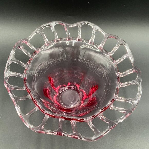 Vintage 1940’s Duncan Miller Glass Cranberry (Flash) Console Bowl - Picture 6 of 9